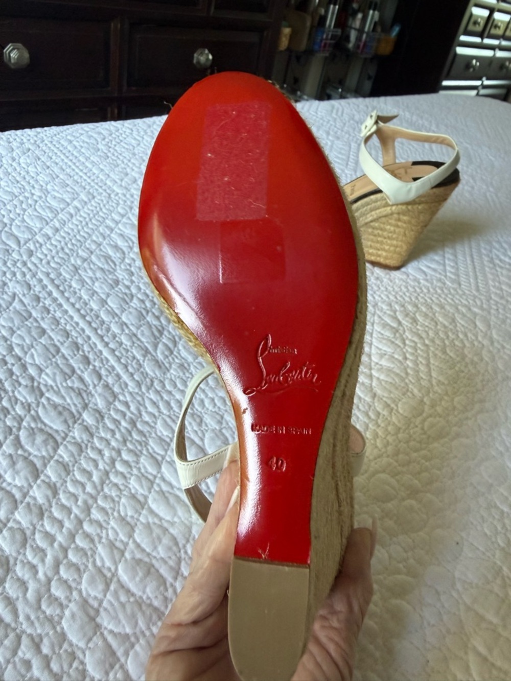 Christian Louboutin White Leather and Leopard Espadrille Wedge Sandals - Picture 7 of 9